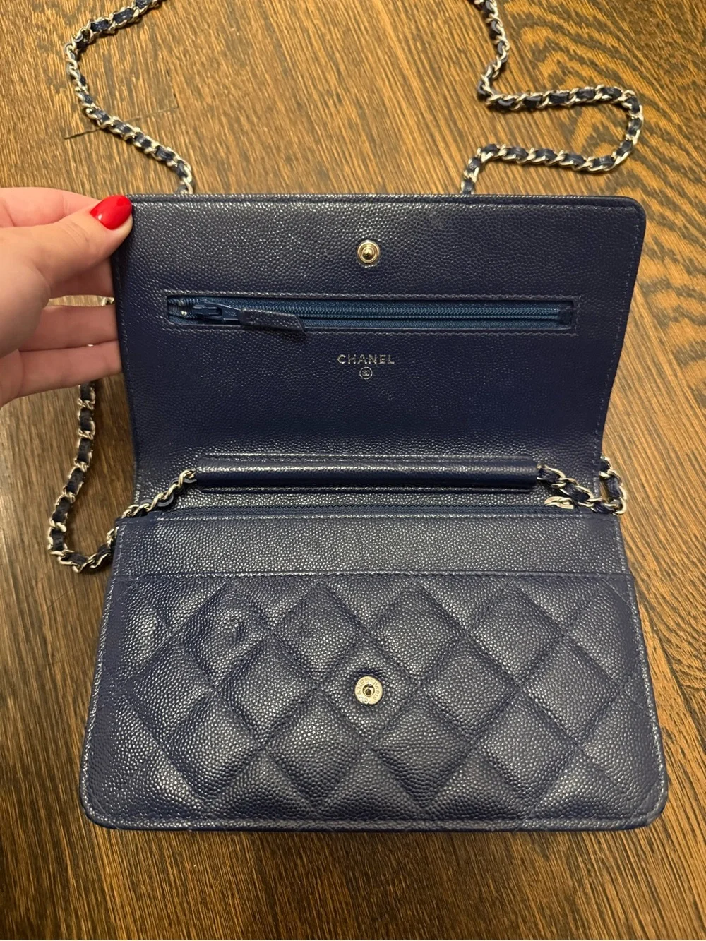 Chanel Classic Wallet on Chain WOC Navy Caviar Leather Silver Hardware